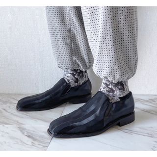 マルタンマルジェラ(Maison Martin Margiela)のvintage ナイロン×レザー 切り替え スクエアトゥ スリッポンシューズ(ドレス/ビジネス)