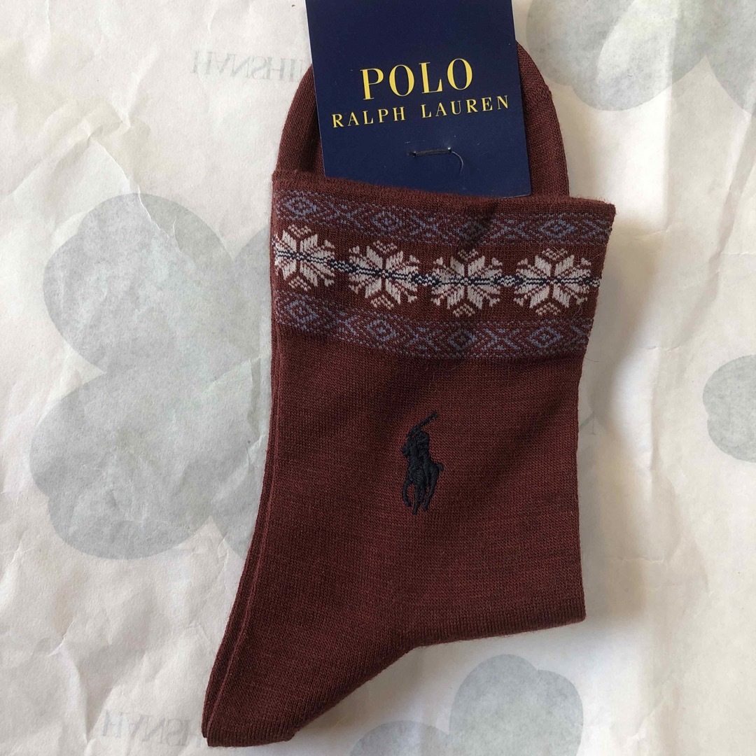 POLO RALPH LAUREN(ポロラルフローレン)の専用　新品　ラルフローレン　靴下　毛　エンジ レディースのレッグウェア(ソックス)の商品写真