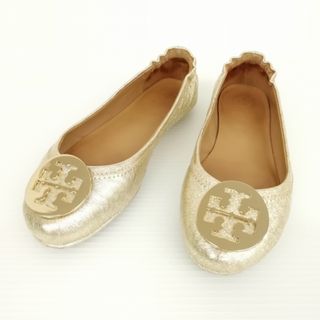 ✨ほぼ未使用✨Tory Burch フラットパンプス 金ロゴ リボン エナメル