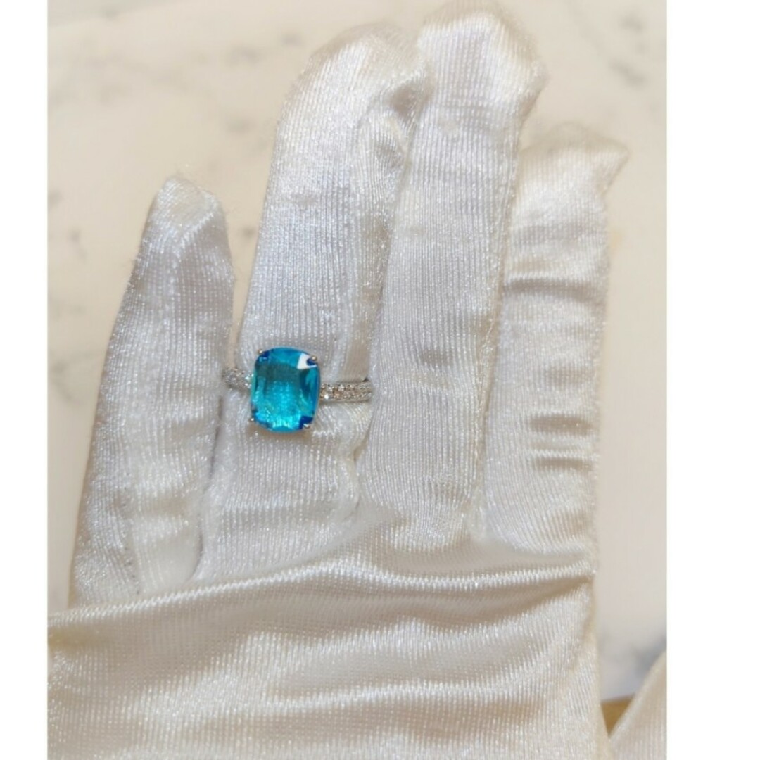 1520 高級 sona ダイヤモンド アクアマリン 人工石 長方形 レディースのアクセサリー(リング(指輪))の商品写真