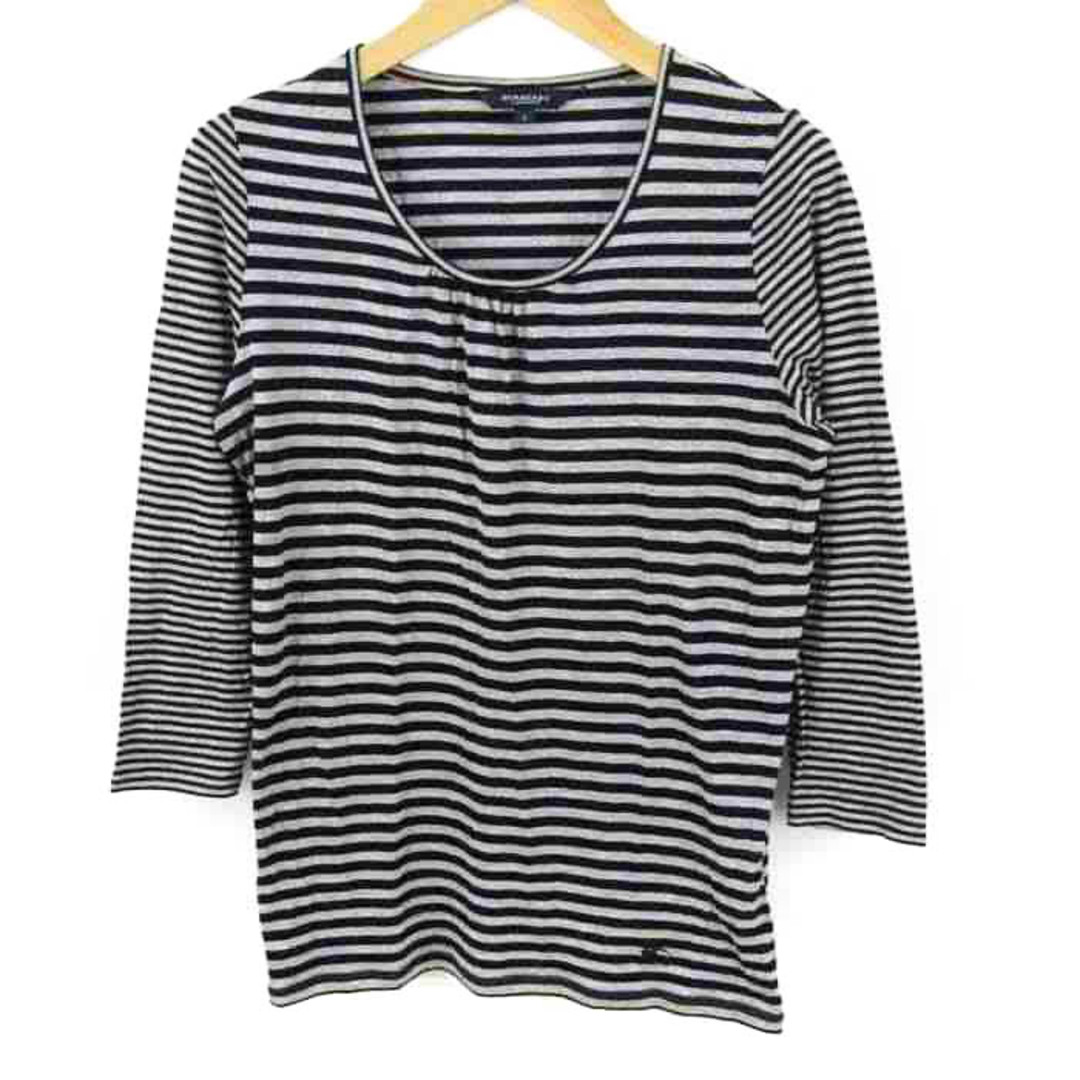 BURBERRY(バーバリー)のバーバリー Tシャツ カットソー 7分袖 Uネック ボーダー トップス 日本製 レディース 2サイズ グレー BURBERRY レディースのトップス(Tシャツ(長袖/七分))の商品写真