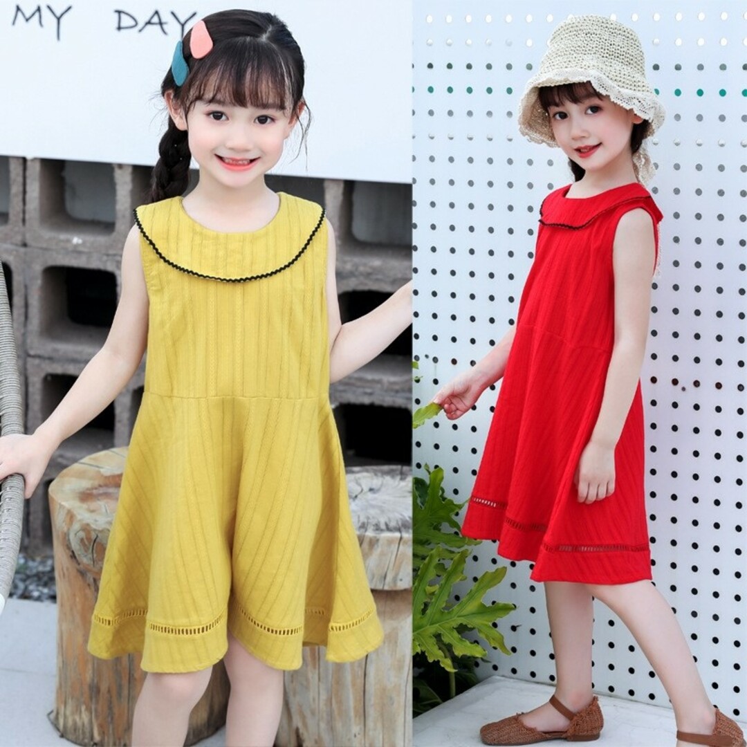 残り1点 新品 160cm ワンピース 赤 綿 薄手 レッド リゾート キッズ/ベビー/マタニティのキッズ服女の子用(90cm~)(ワンピース)の商品写真