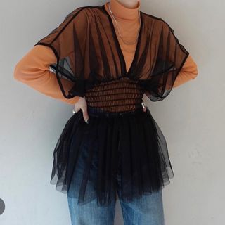 マルテ(Marte)のsahara Gather Tulle Top チュールギャザートップス(シャツ/ブラウス(半袖/袖なし))