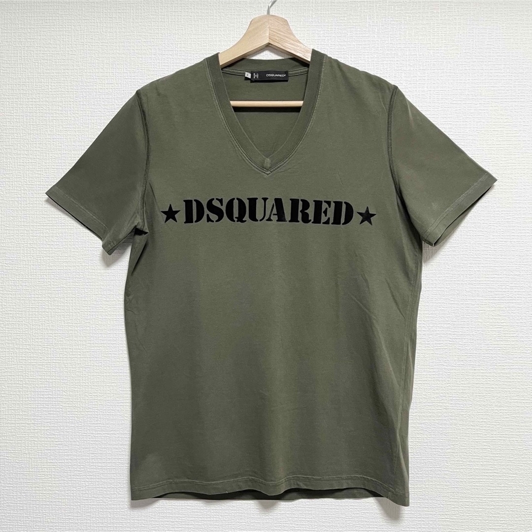 【超美品】DSQUARED2ディースク大人の男のベルベットロゴ VネックTシャツ 1