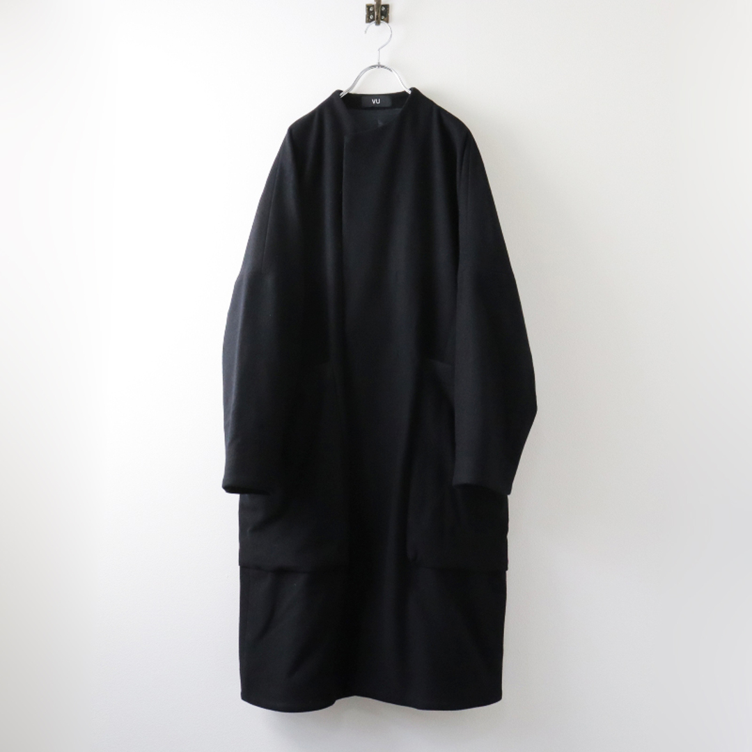 ヴウ VU 未使用 2022AW no collar coat ノーカラーコート 1/ブラック 定価4.9万 ウール ワイド【2400013496179】 1