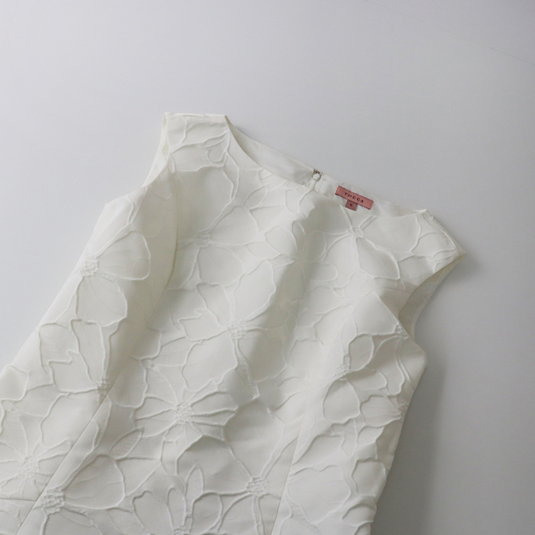 トッカ TOCCA 極美品 2022AW 洗える VIERGE ドレス 6/ホワイト ジャガード 定価4.9万 花柄 ノースリーブ【2400013484572】