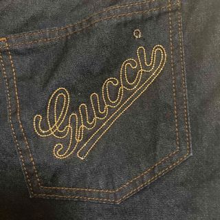 Gucci - 極美品 大きいサイズ グッチ デニムスカート 刺繍 ロゴ 44の