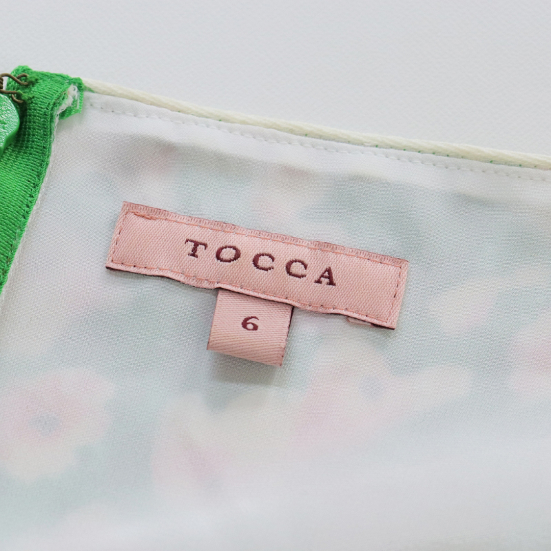 トッカ TOCCA 美品 GALLERY ドレス 6/グリーン フラワープリント ピンタック フレア ワンピース  定価4.9万【2400013496629】