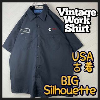 USA古着 ワークシャツ 企業ロゴ 刺繍ロゴ ビックサイズ 2XL 半袖 シャツ(シャツ)