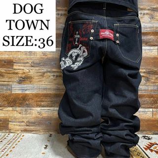 ドッグタウン DOG TOWN ブラックデニム ワイド バギー 刺繍 希少