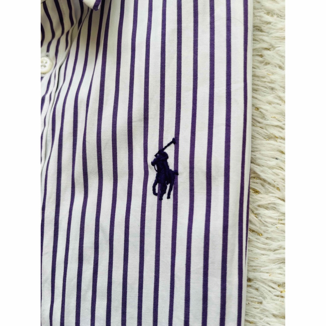 POLO RALPH LAUREN(ポロラルフローレン)の美品　ポロ　ラルフローレン　シャツ　トップス　ストライプ　紫　人気　完売 レディースのトップス(シャツ/ブラウス(半袖/袖なし))の商品写真