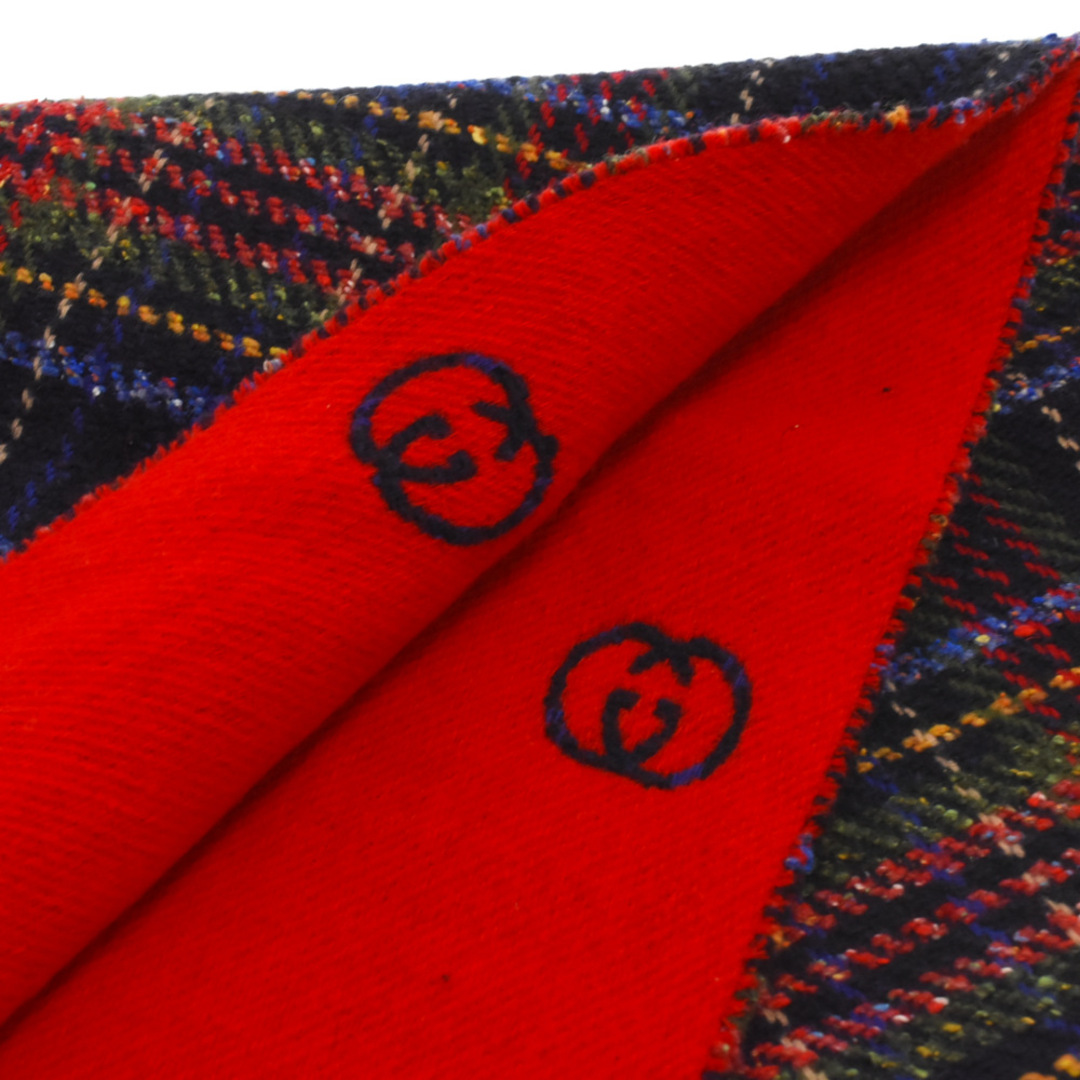Gucci - GUCCI グッチ リバーシブル チェック総柄 ロゴ刺繍フリンジ
