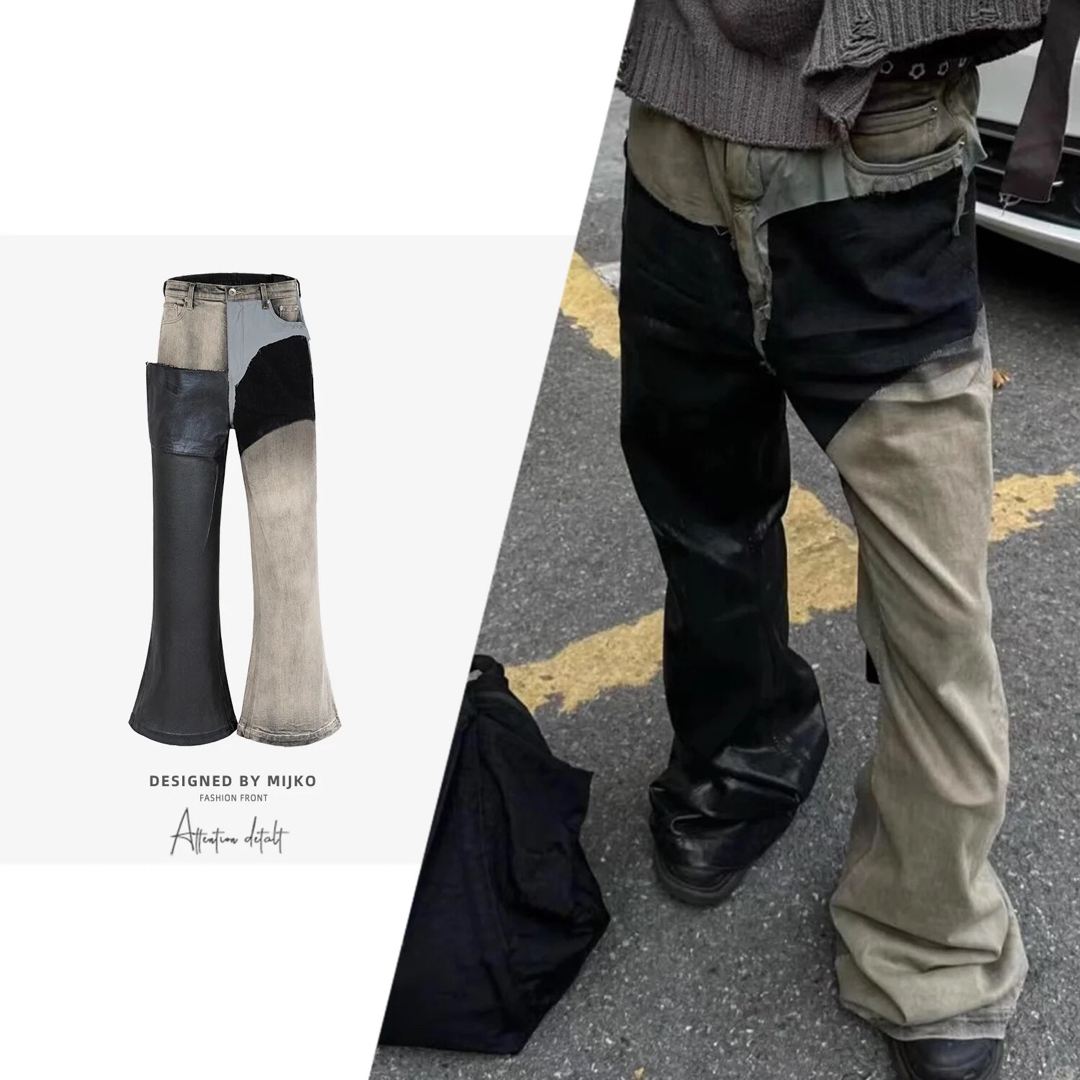 Rick Owens(リックオウエンス)のリメイク風　フレア　デニム　パンツ　ストリート　韓国　好きに メンズのパンツ(デニム/ジーンズ)の商品写真