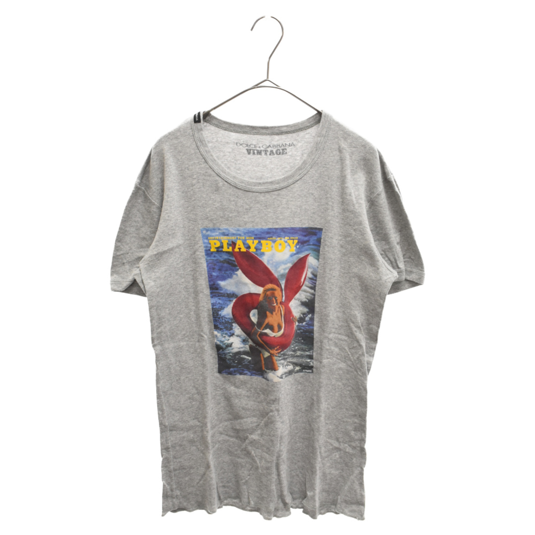 DOLCE & GABBANA ドルチェアンドガッバーナ VINTAGE PLAYBOYプリントデザイン半袖Tシャツ グレー45センチ袖丈