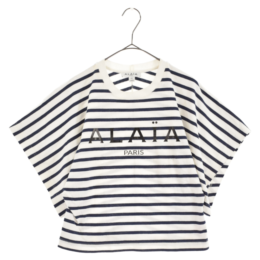 ALAIA アライア MARINIERET ロゴプリントボーダーセーラー半袖Tシャツ ホワイト/ブルー レディース AA9H02913J043