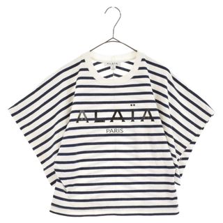 ALAIA アライア MARINIERET ロゴプリントボーダーセーラー半袖Tシャツ ホワイト/ブルー レディース AA9H02913J043