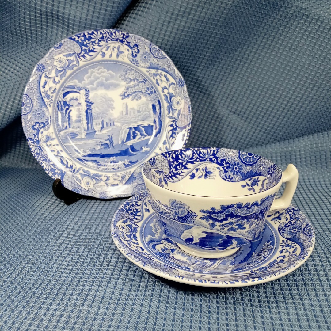 英国製スポード SPODE ブルーイタリアン ティートリオ