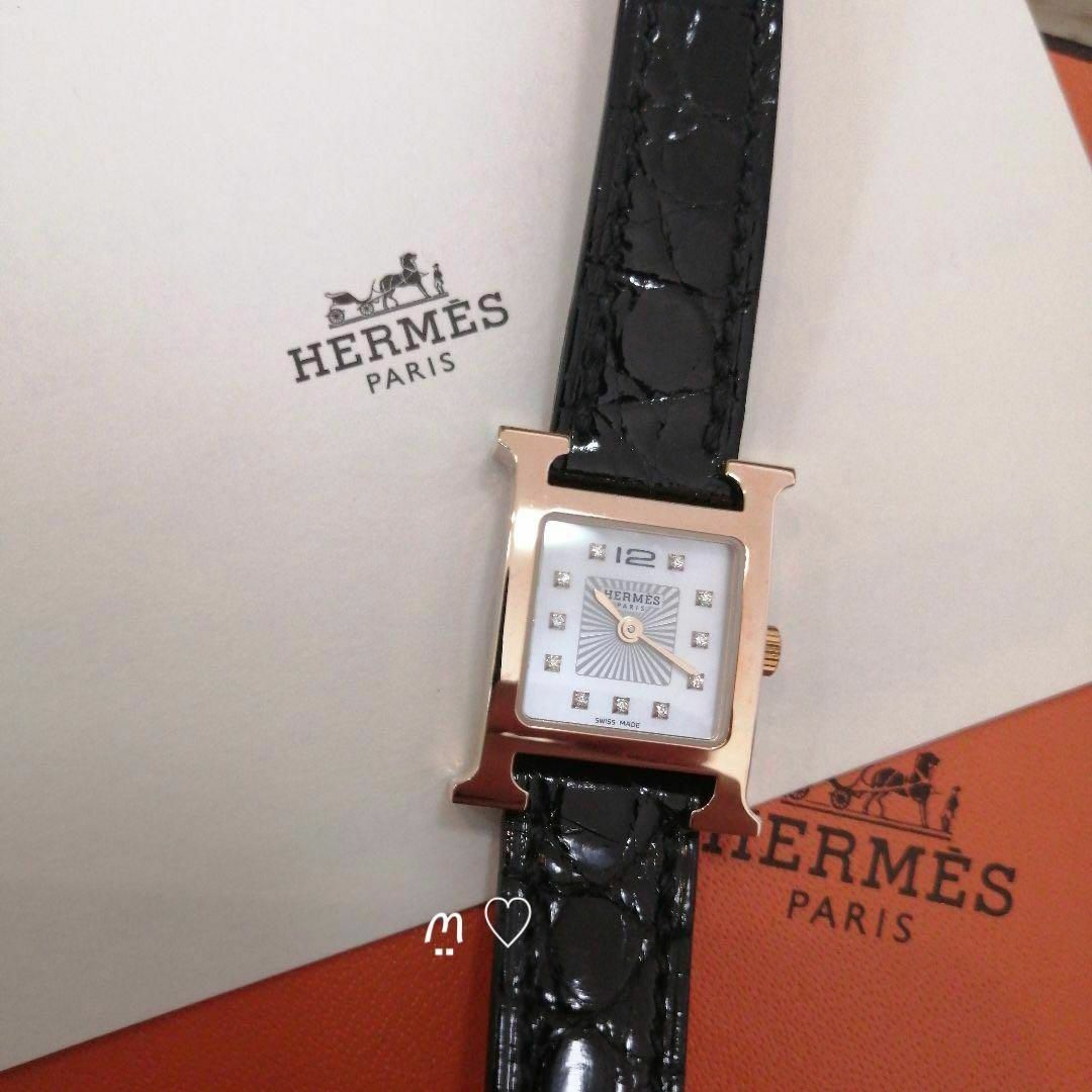 HERMES♡Hウォッチミニ K18 ピンクゴールドシェル12Pダイヤモンド