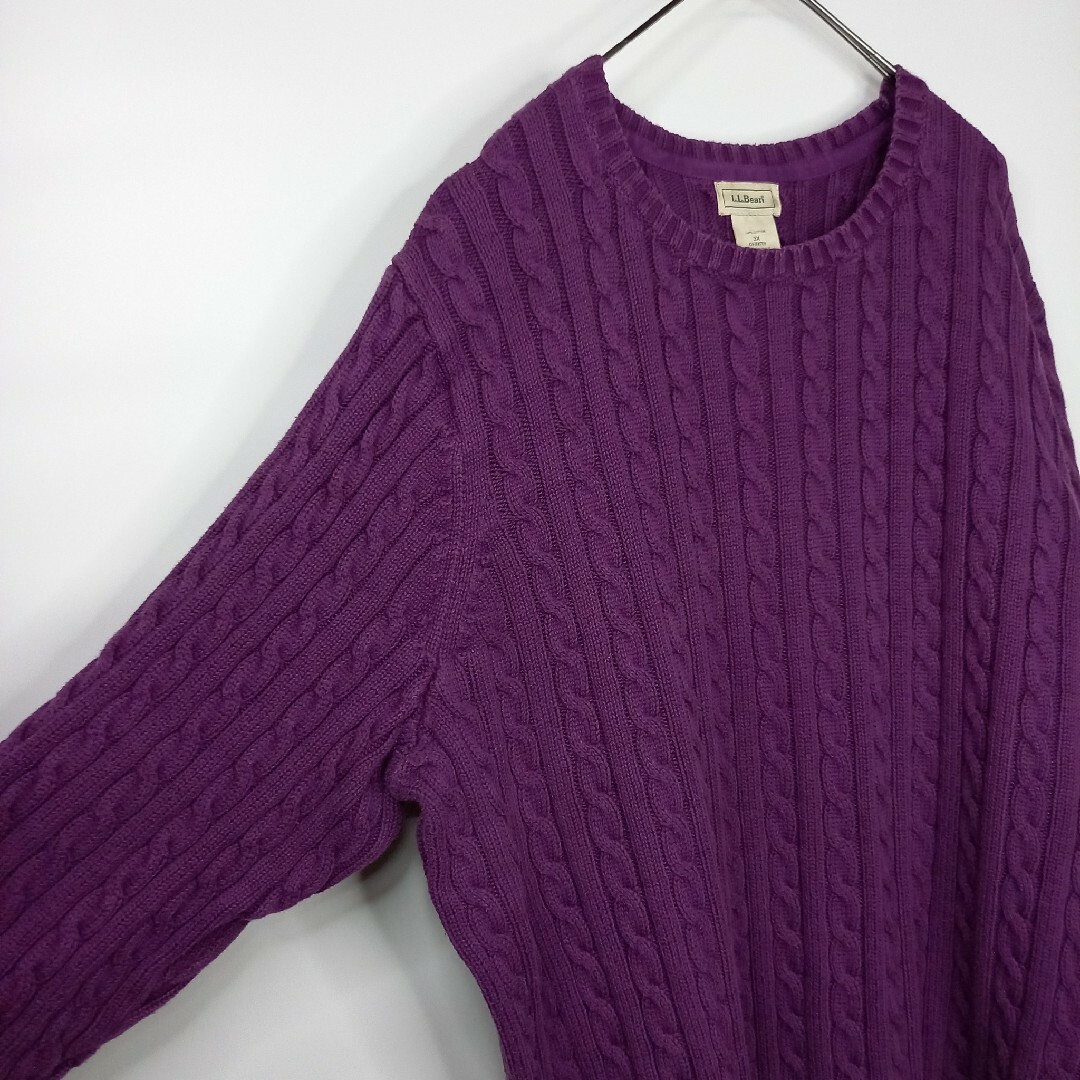 L.L.Bean(エルエルビーン)のエルエルビーン　クルーネック　ケーブル編み　ニット　セーター　無地　アラン　紫 メンズのトップス(ニット/セーター)の商品写真