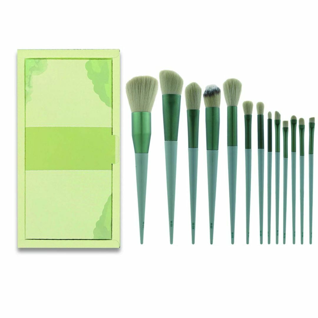 メイクブラシ 13本セット グリーン化粧筆 厳選した極細毛をたっぷり使用 フェイ