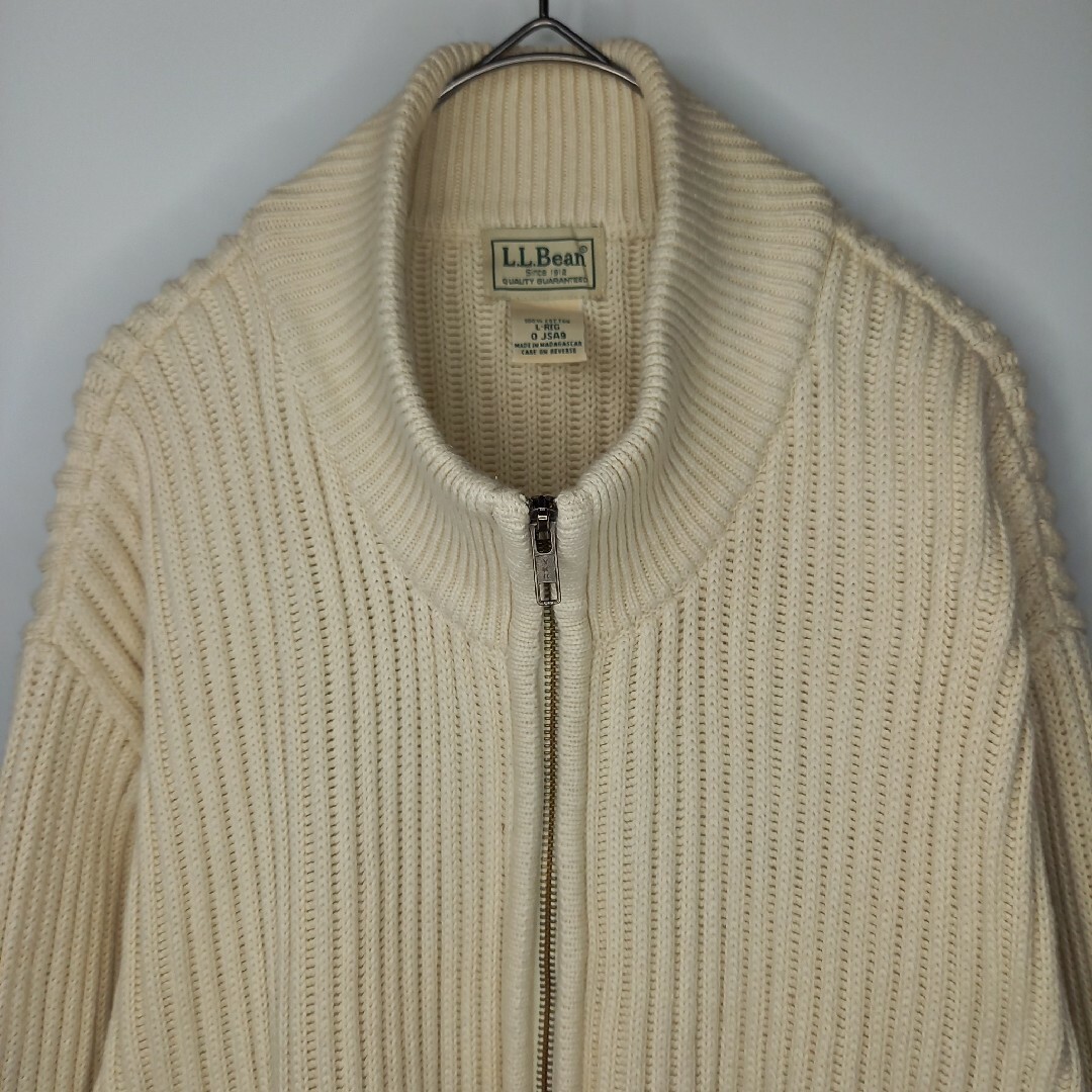 L.L.Bean(エルエルビーン)のエルエルビーン　フルジップ　コットンニット　セーター　厚手　無地　白 メンズのトップス(ニット/セーター)の商品写真