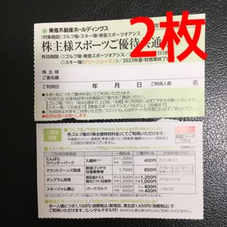 ★東急不動産株主優待 2枚★東急スポーツオアシス、スキー場リフト券(フィットネスクラブ)