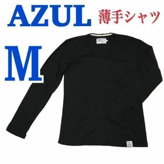 アズールバイマウジー(AZUL by moussy)のAZUL azul アズール　長袖　ロンT カットソー　薄手　メンズ　M 黒(Tシャツ/カットソー(七分/長袖))