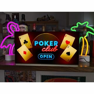 【Lサイズ】OPEN ポーカー カジノ ゲーム 看板 置物 雑貨 ライトBOX(トランプ/UNO)