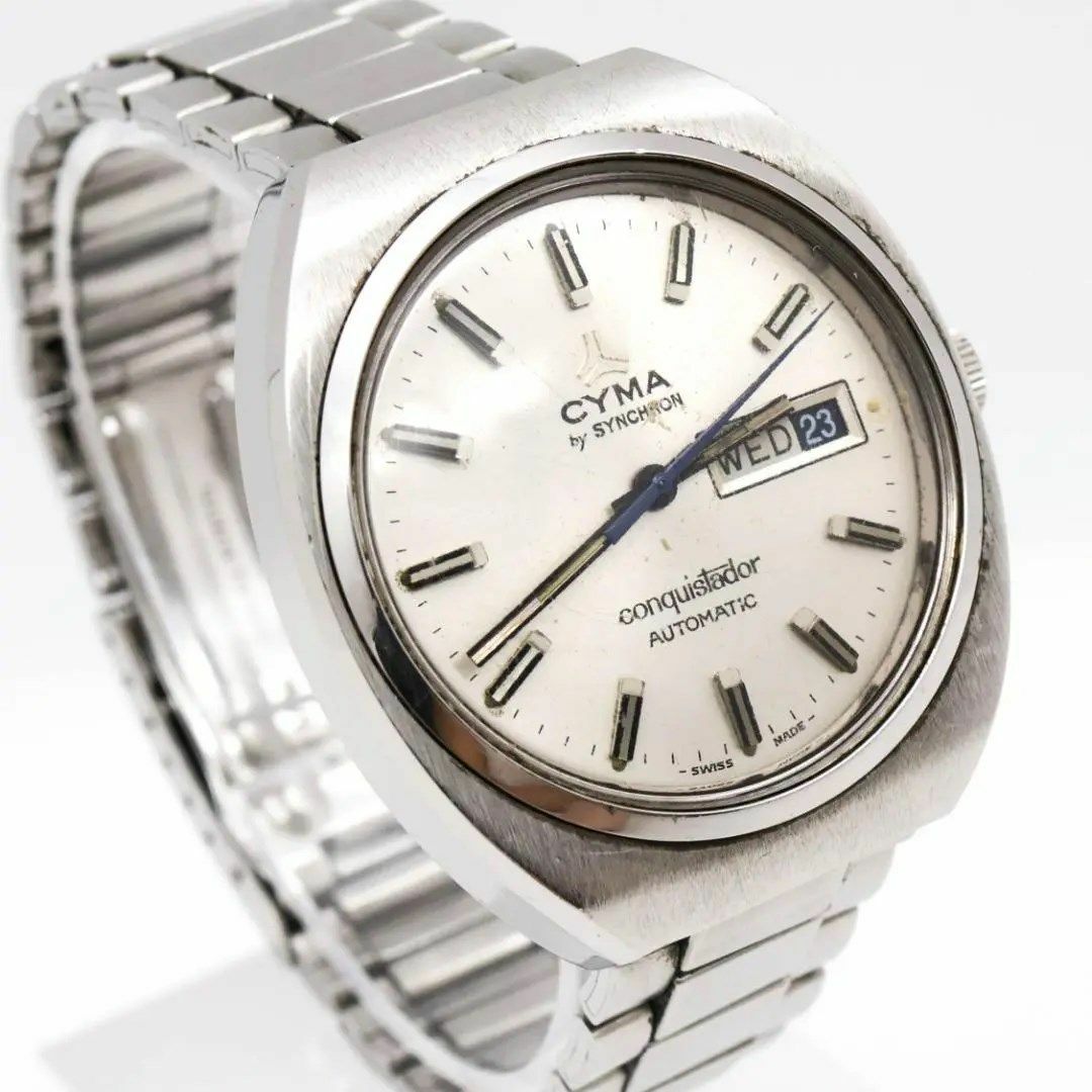 《希少》CYMA 腕時計 シルバー 自動巻き デイデイト ヴィンテージ メンズ