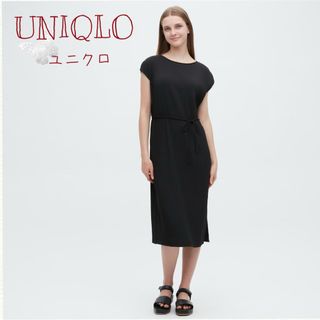 ユニクロ(UNIQLO)のsale!新品タグ付☆UNIQLOユニクロ☆半袖プリーツワンピース XXL黒 (ロングワンピース/マキシワンピース)