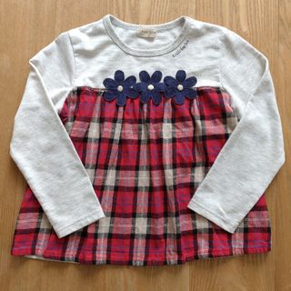 トロワラパン(trois lapins)のKP(トロワラパン)　お花モチーフ　チェック柄　切替長袖カットソー　120㎝(Tシャツ/カットソー)