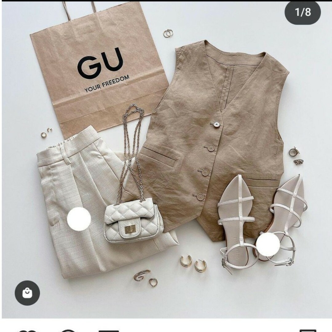 GU(ジーユー)のM　ベージュ　リネンブレンドコンパクトベスト レディースのトップス(ベスト/ジレ)の商品写真