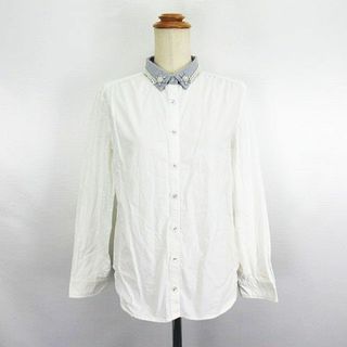 ページボーイ(PAGEBOY)のページボーイ シャツ  長袖 パールビジュー コットン F オフホワイト×グレー(シャツ/ブラウス(長袖/七分))