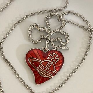 ヴィヴィアン リボンハートネックレス レッド