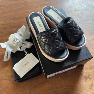 chanel シャネル マトラッセ ウェッジソール ブラック 36cm-