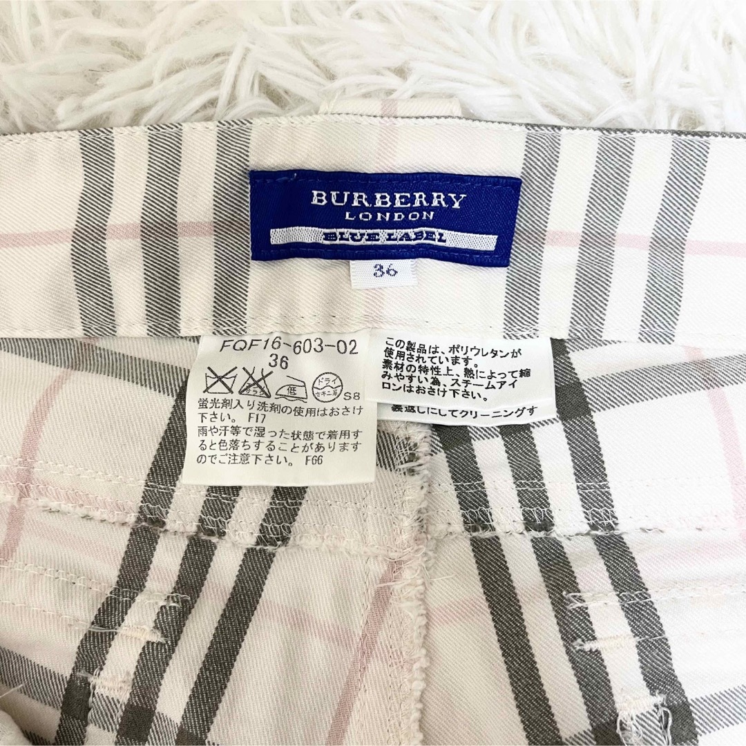 BURBERRY BLUE LABEL(バーバリーブルーレーベル)のバーバリーブルーレーベル　チェックパンツ　サイズ36 ピンク　ストレート レディースのパンツ(カジュアルパンツ)の商品写真