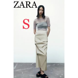 ザラ(ZARA)のZARAザラ　プリーツ入りミディ丈スカート　タイトスカート　新品未使用タグ付き(ロングスカート)