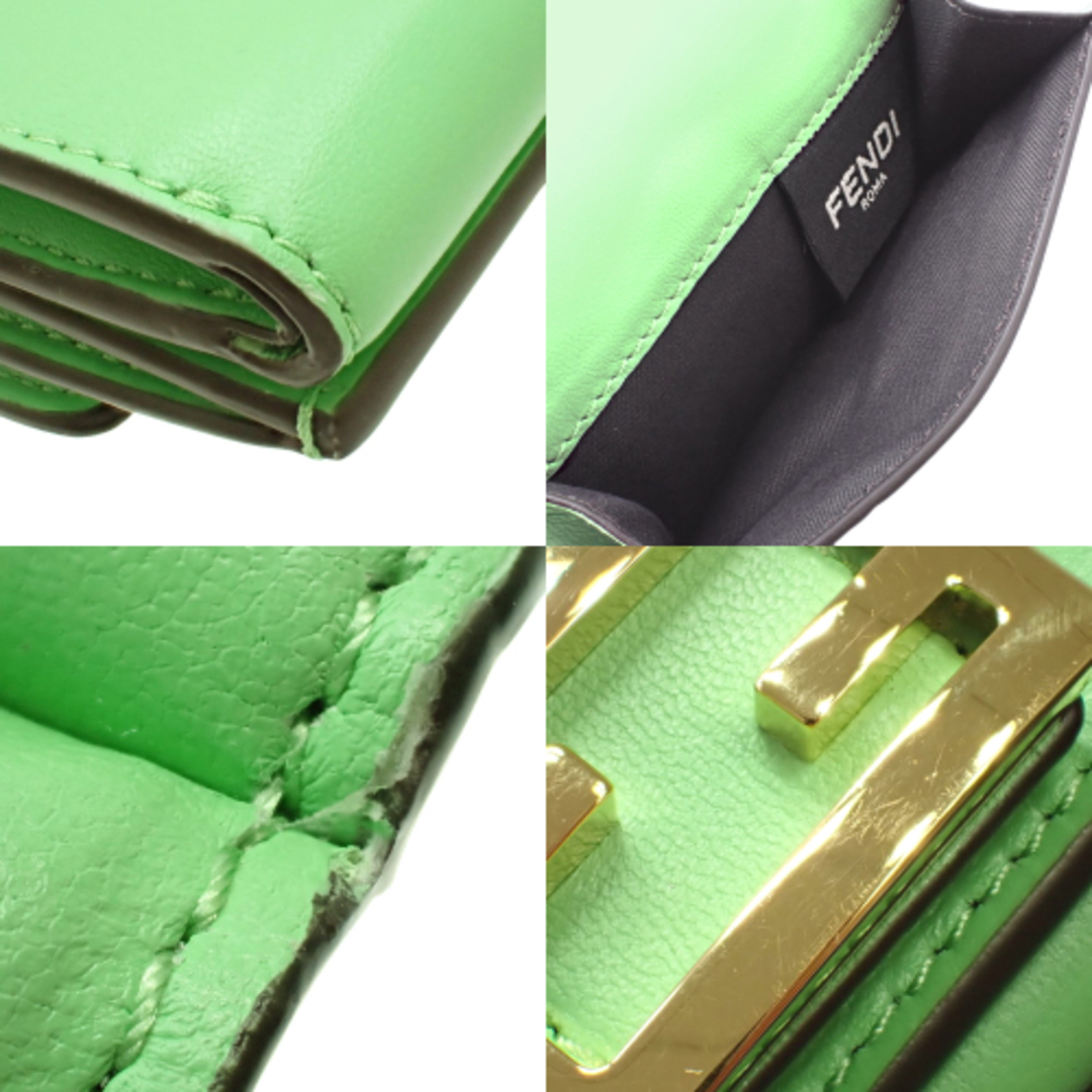 フェンディコンパクト財布 バケット マイクロ 三つ折り財布 レザー EDAMAME+OS エダマメ+オーロソフト グリーン緑 40802068179