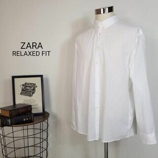 ザラ(ZARA)の美品ZARAシアー生地2WAYコットンボタンダウンシャツ海外メンズXL白(シャツ)