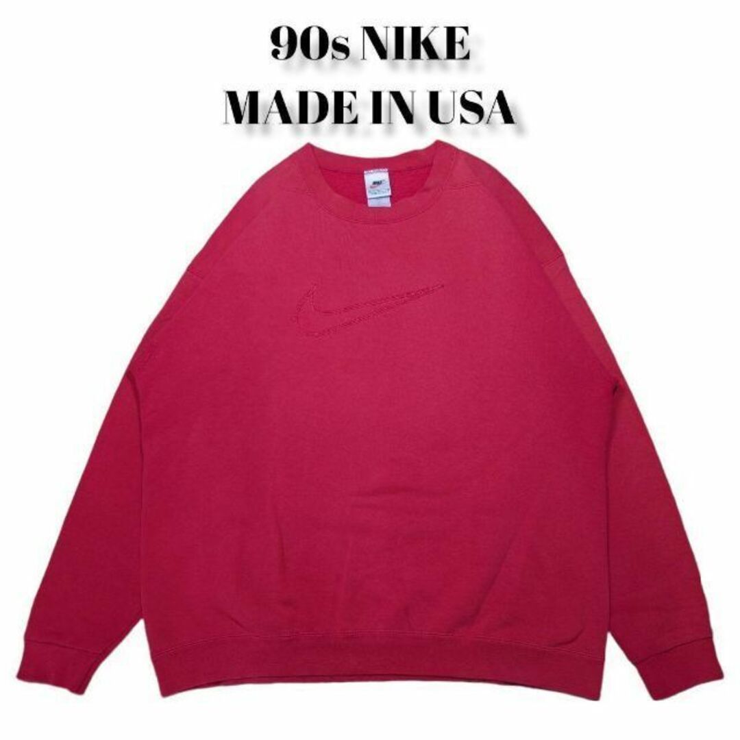 NIKE - 90sNIKEビッグロゴスウェットスウォッシュ刺繍ナイキ古着USA製L