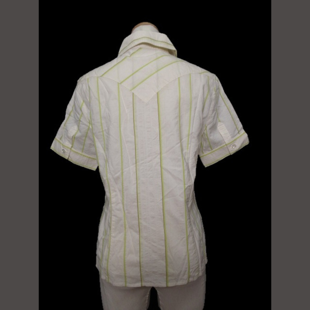 SCAPA(スキャパ)のスキャパ SCAPA シャツ 半袖 ストライプ コットン 40 白 レディースのトップス(シャツ/ブラウス(半袖/袖なし))の商品写真