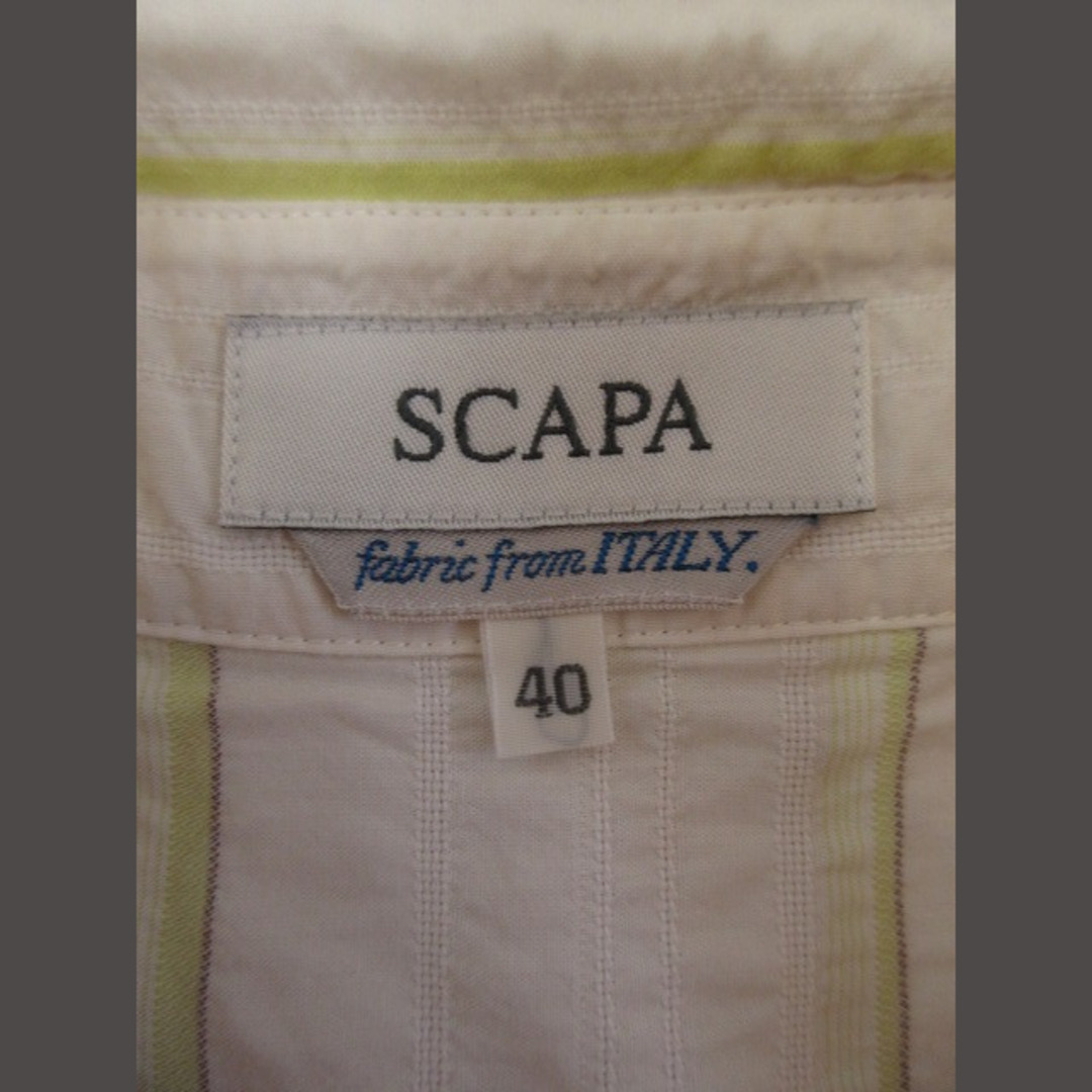 SCAPA(スキャパ)のスキャパ SCAPA シャツ 半袖 ストライプ コットン 40 白 レディースのトップス(シャツ/ブラウス(半袖/袖なし))の商品写真