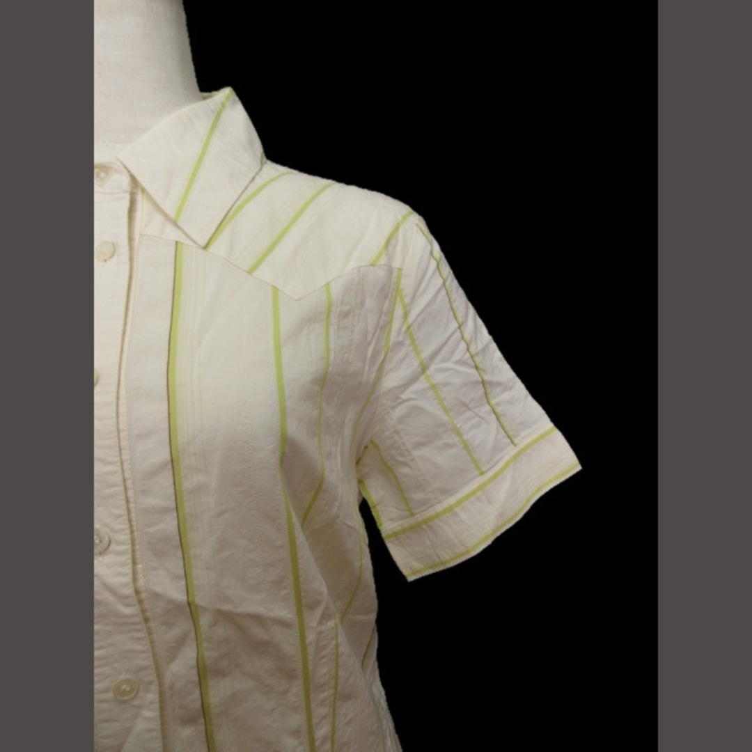 SCAPA(スキャパ)のスキャパ SCAPA シャツ 半袖 ストライプ コットン 40 白 レディースのトップス(シャツ/ブラウス(半袖/袖なし))の商品写真