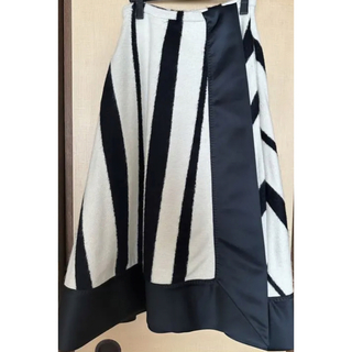 ロシャス(ROCHAS)のROCHAS ストライプ巻きスカート風 ウール×サテン風 美品(ロングスカート)