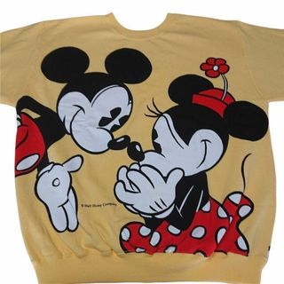 ©︎DISNEY　vintage　ミッキー\u0026ミニー　薔薇　ビッグプリントスウェット