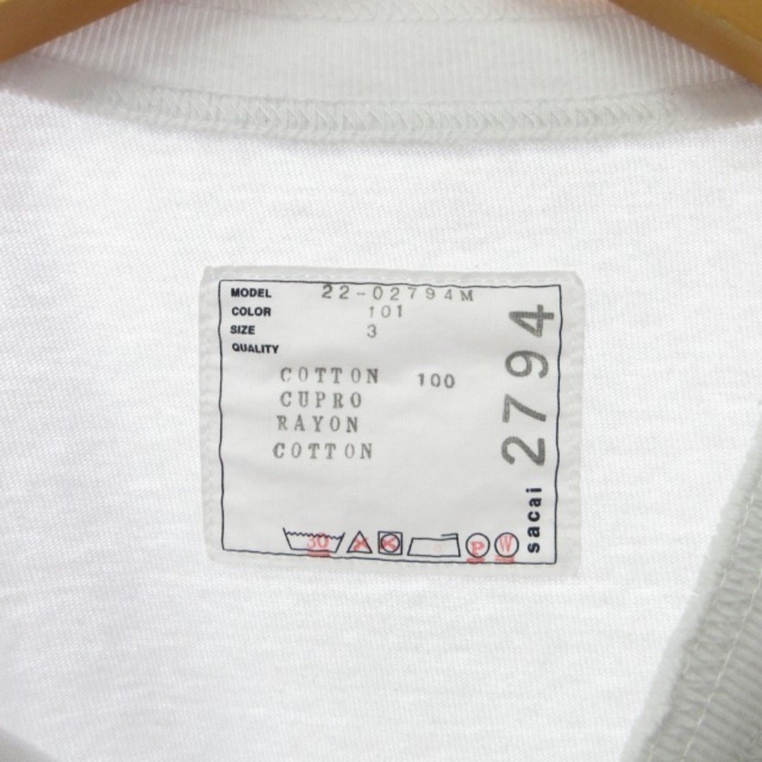 サカイ sacai 22SS コットンツイル Tシャツ カットソー 半袖 白 3