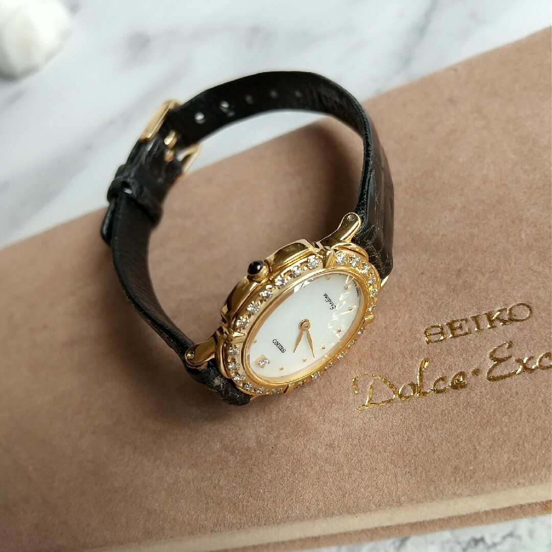 SEIKO(セイコー)のドルチェ&エクセリーヌ 美品 25Pダイヤモンド 天然クロコベルト交換 クォーツ レディースのファッション小物(腕時計)の商品写真