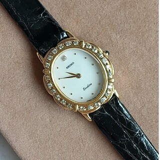 セイコー(SEIKO)のドルチェ&エクセリーヌ 美品 25Pダイヤモンド 天然クロコベルト交換 クォーツ(腕時計)