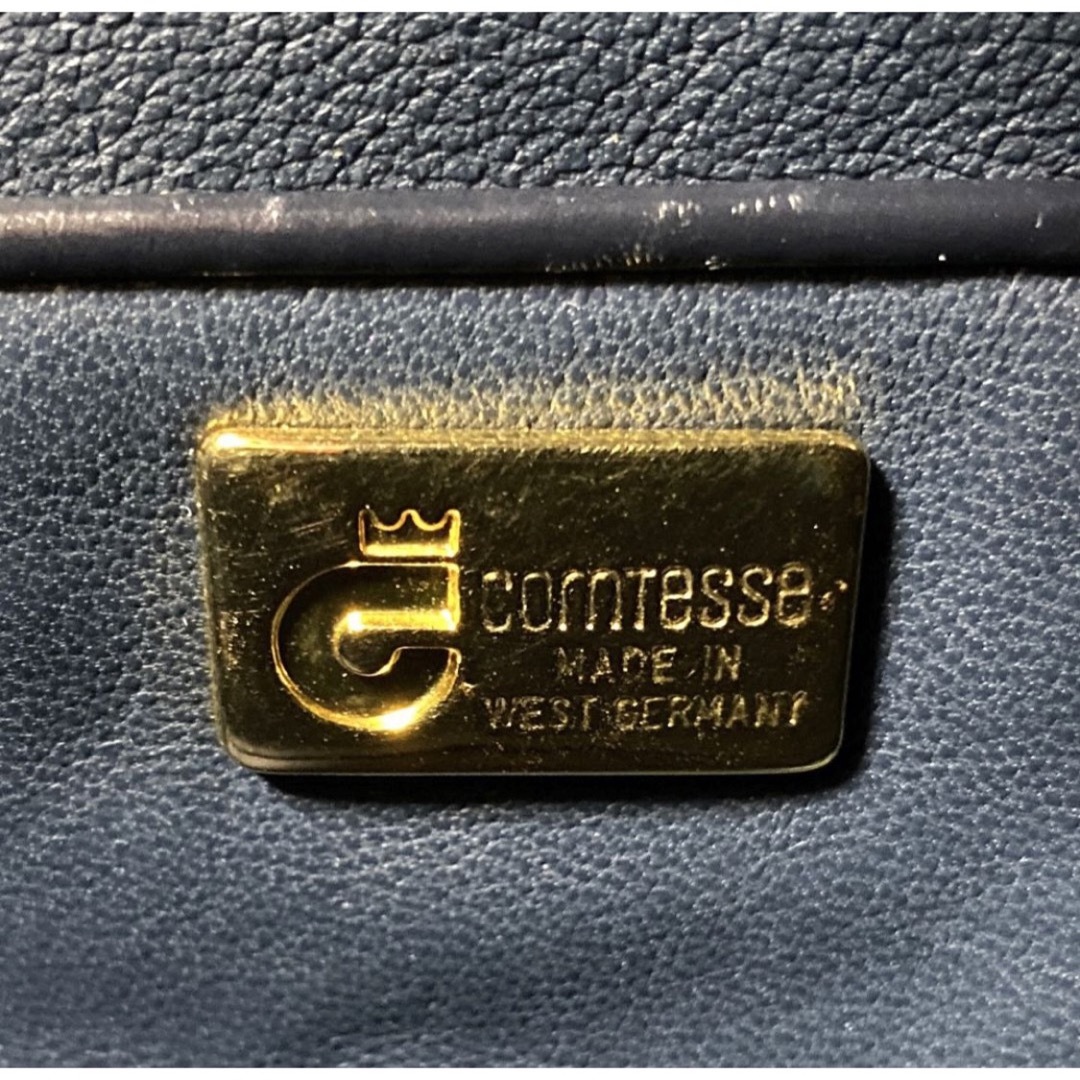 【良品】COMTESSE ホースヘア ダークネイビー ゴールド金具 ハンドバッグ 9