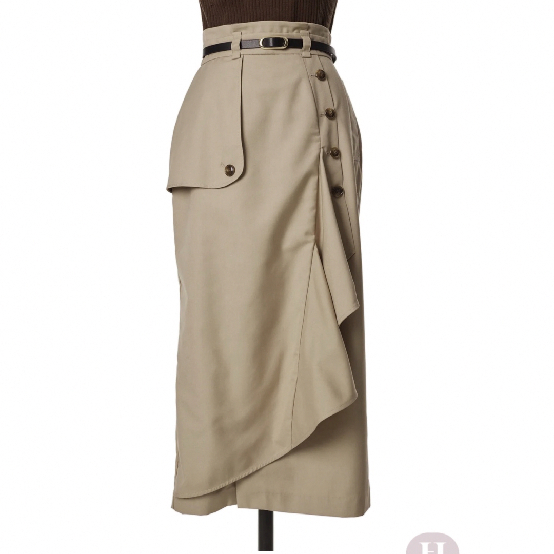 Belted Wrap-Effect Twill Skirt